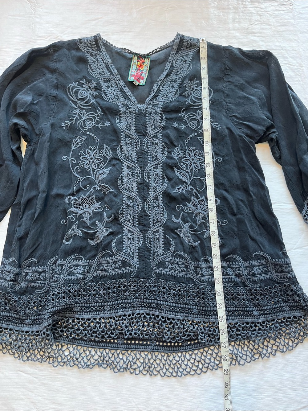 Johnny Was Black Embroidered Tunic Top Eyelet - Picture 7 of 11